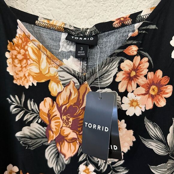 TORRID Mini Challis Slip Dress Black Floral V-Neck Stretch NWT - Picture 6 of 10